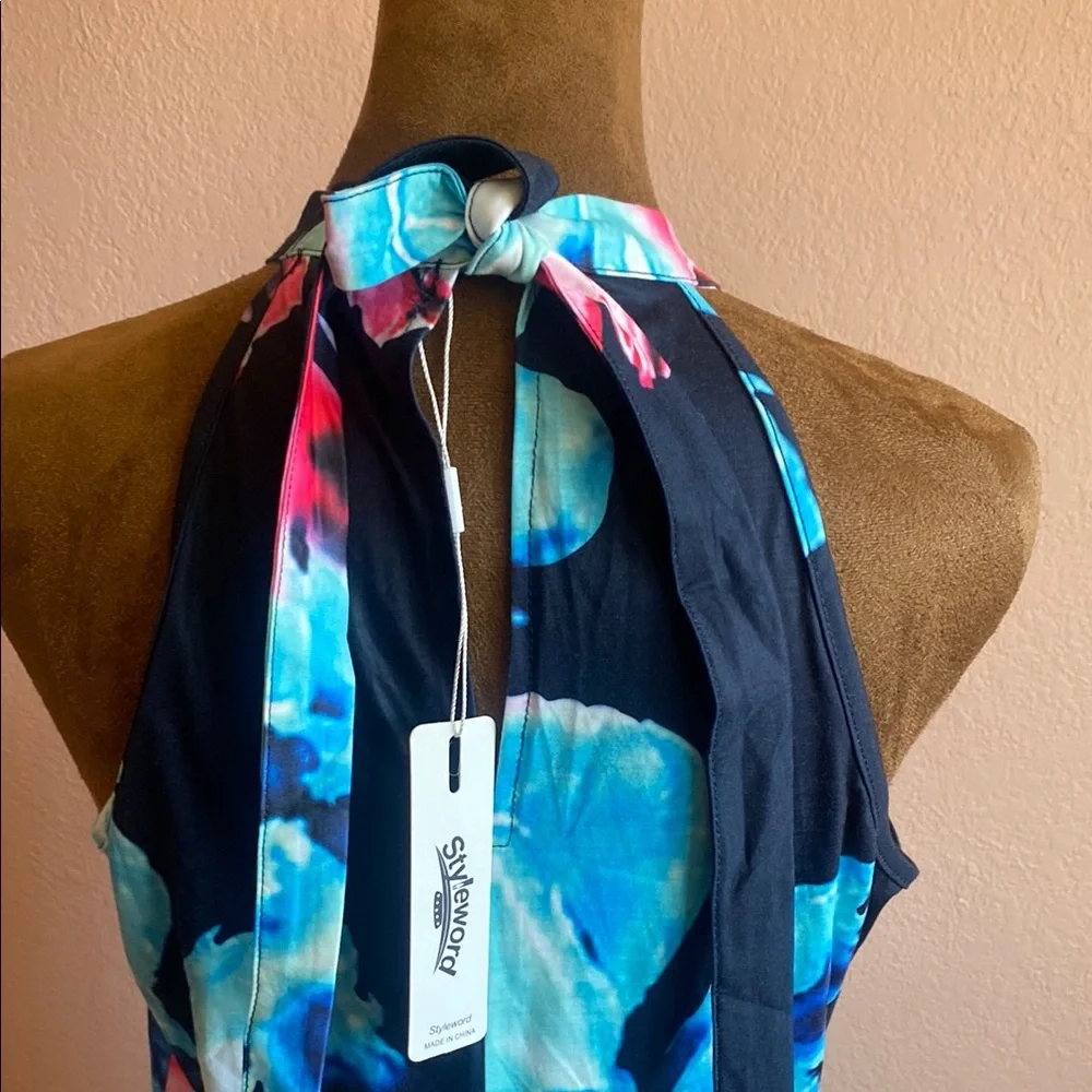 STYLEWORD Floral Halter Neck Maxi Dress - Blue and Pink - Picture 5 of 11